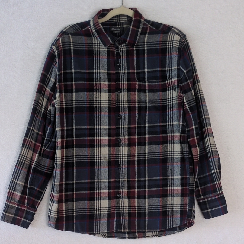 Eddie Bauer Men's Blue Plaid Casual Fit Button‎ Down Shirt Size M